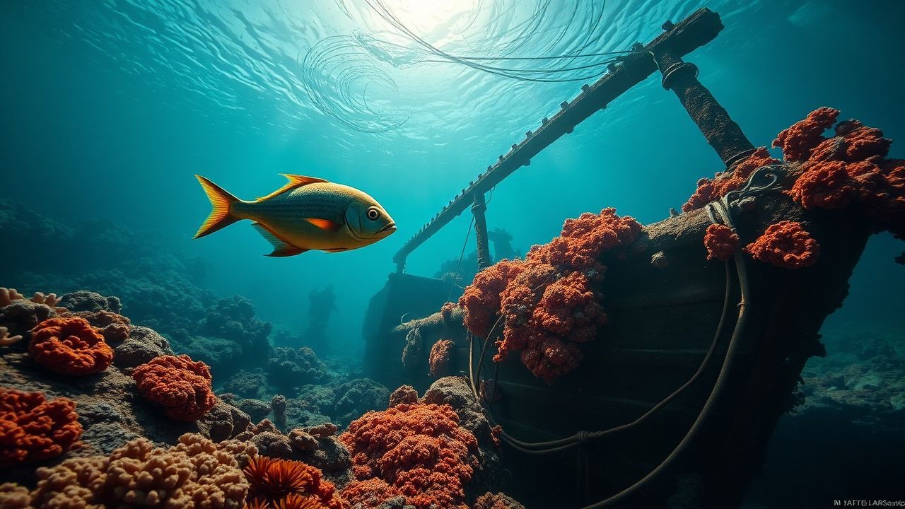Aquatic Shipwreck Coral Encrusted