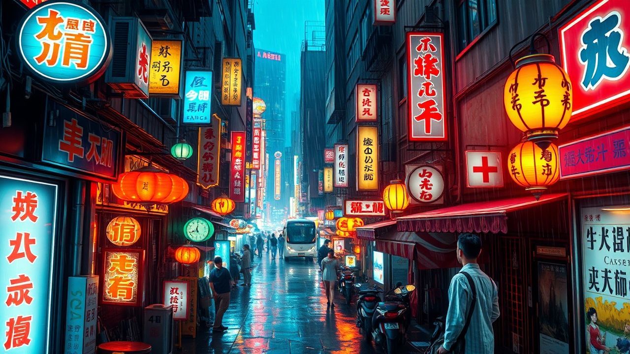 Vibrant Hong Kong Alley Neon Dreams