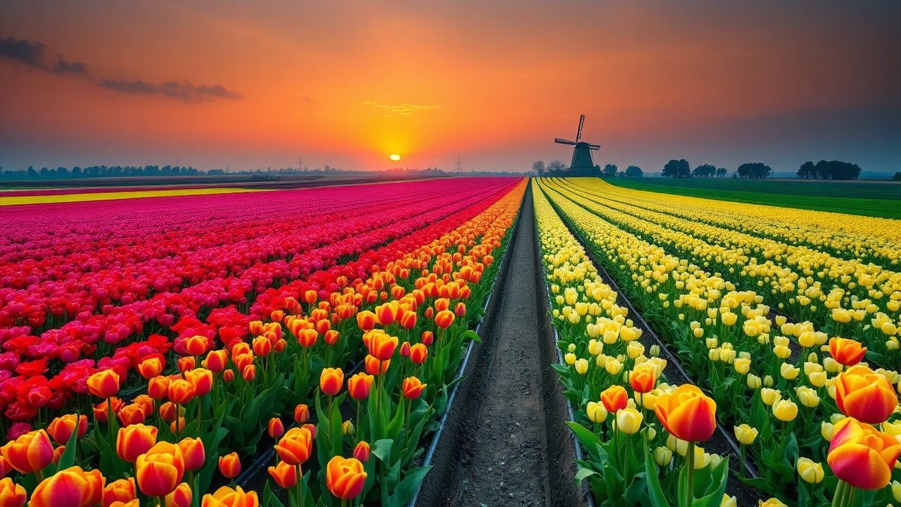 Enchanting Tulip Fields Netherlands from Above