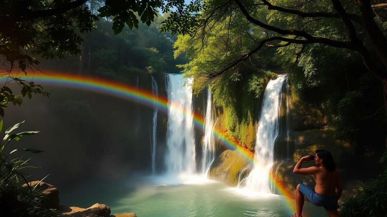 Serene Jungle Waterfall Hidden in the Mist