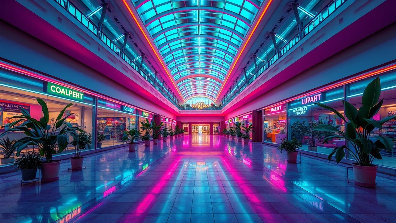 Liminal Empty Mall 90s Neon Dreams