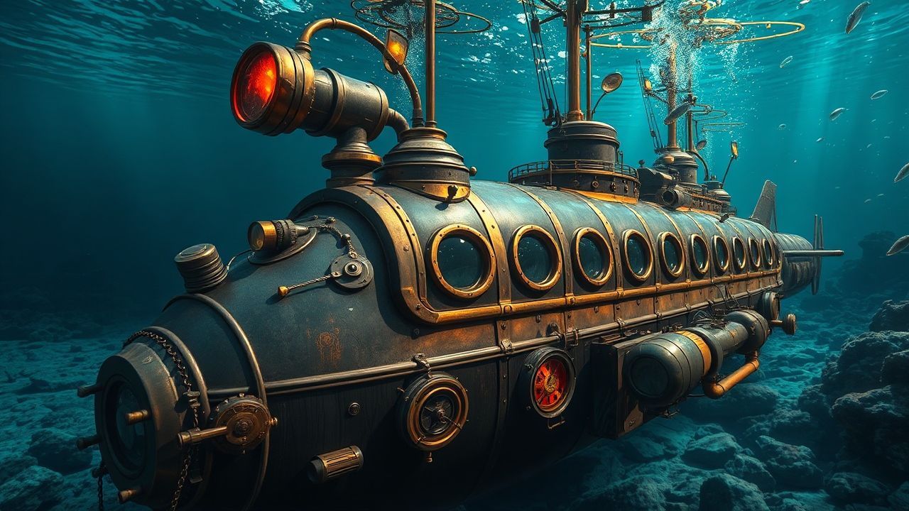 Riveted Nautilus Submarine Brass Depths