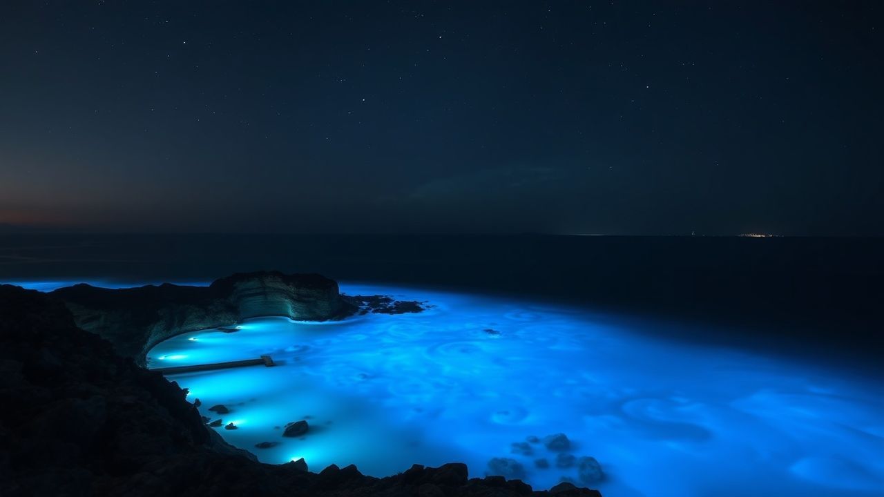 Lush Bioluminescent Bay Blue Glow