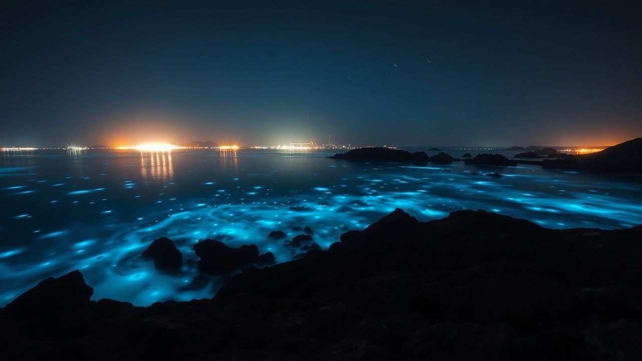 Verdant Bioluminescent Bay Blue Glow