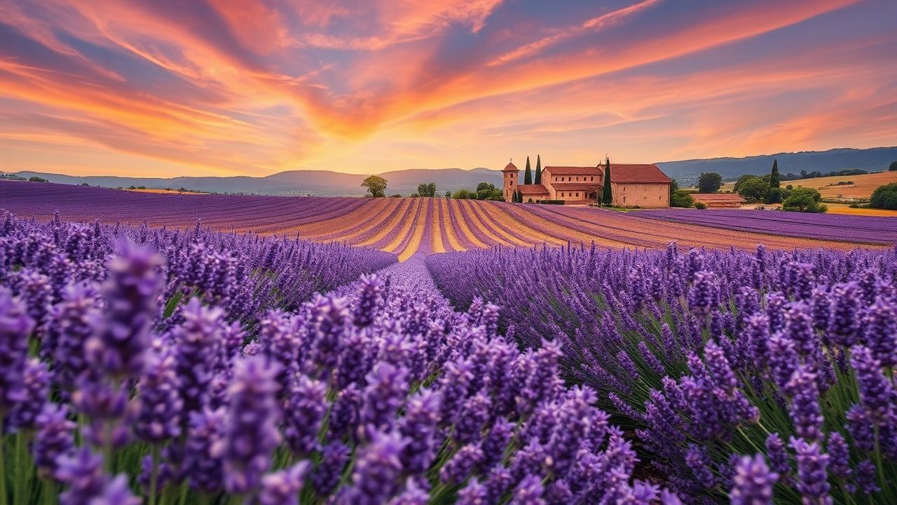 Azure Provence Lavender Farmhouse in Summer