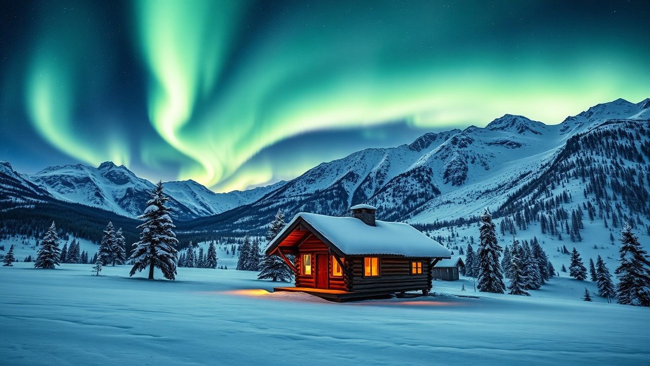 Glorious Northern Lights Cabin in Winter