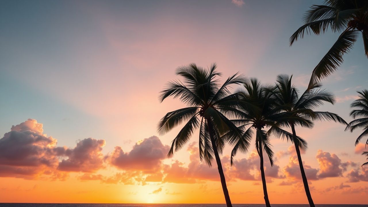Wild Palm Silhouettes Orange at Sunset