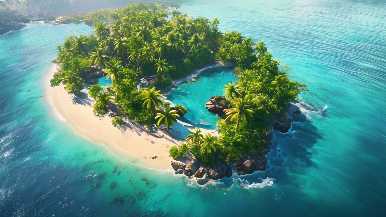 Majestic Tropical Island Beach from Above