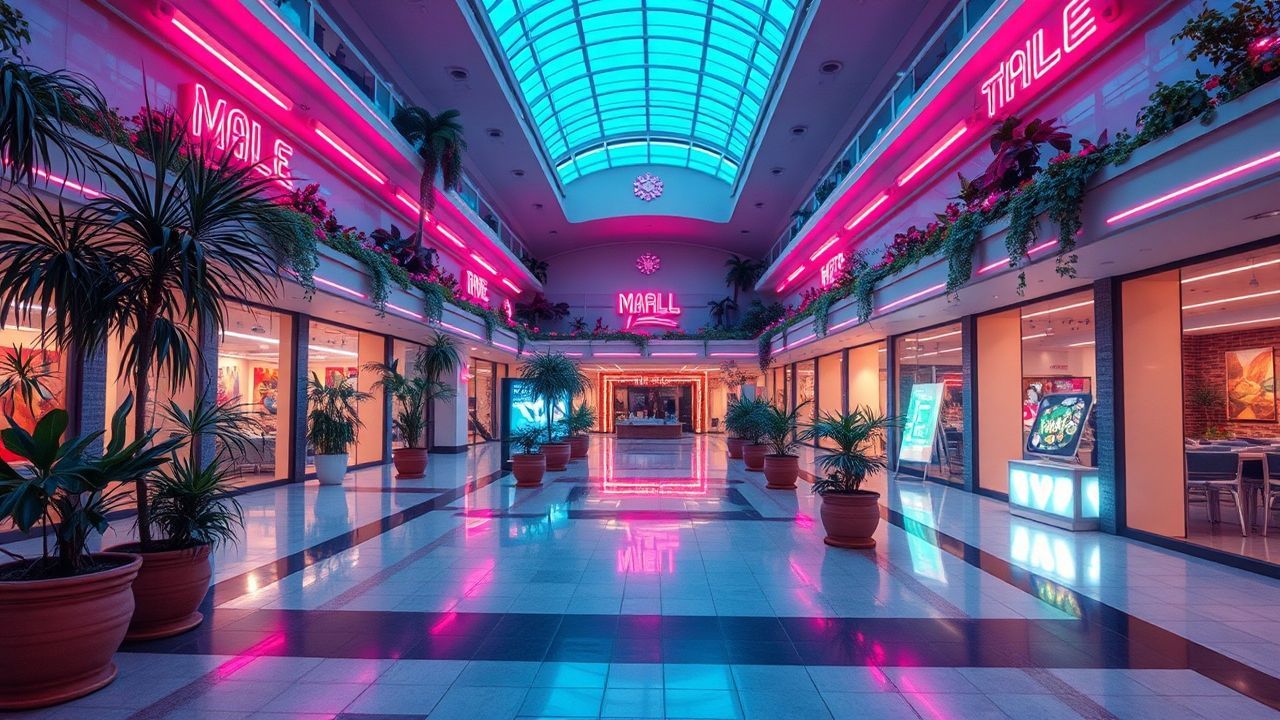 Nostalgic Empty Mall 90s Neon Dreams