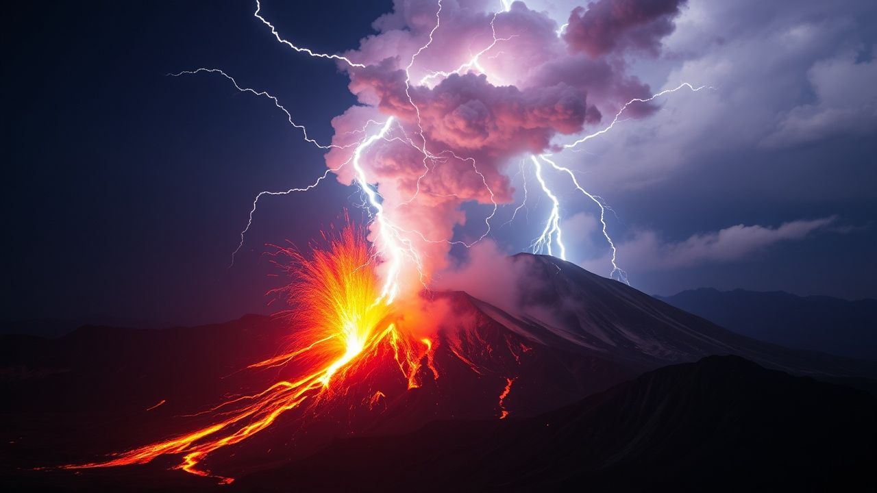 Majestic Volcanic Lightning Eruption