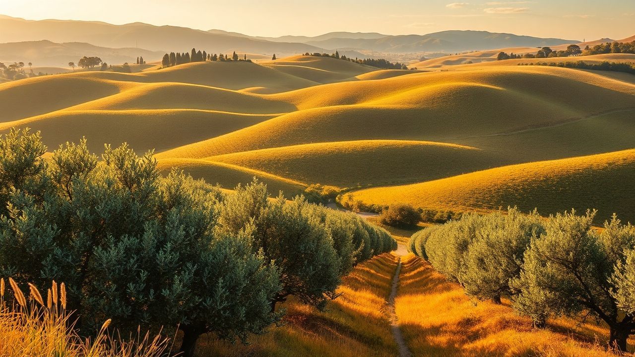 Vibrant Tuscany Olive Grove in Golden Light