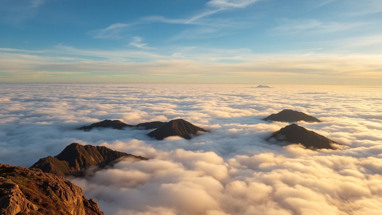 Majestic Sea Clouds Peaks in the Mist