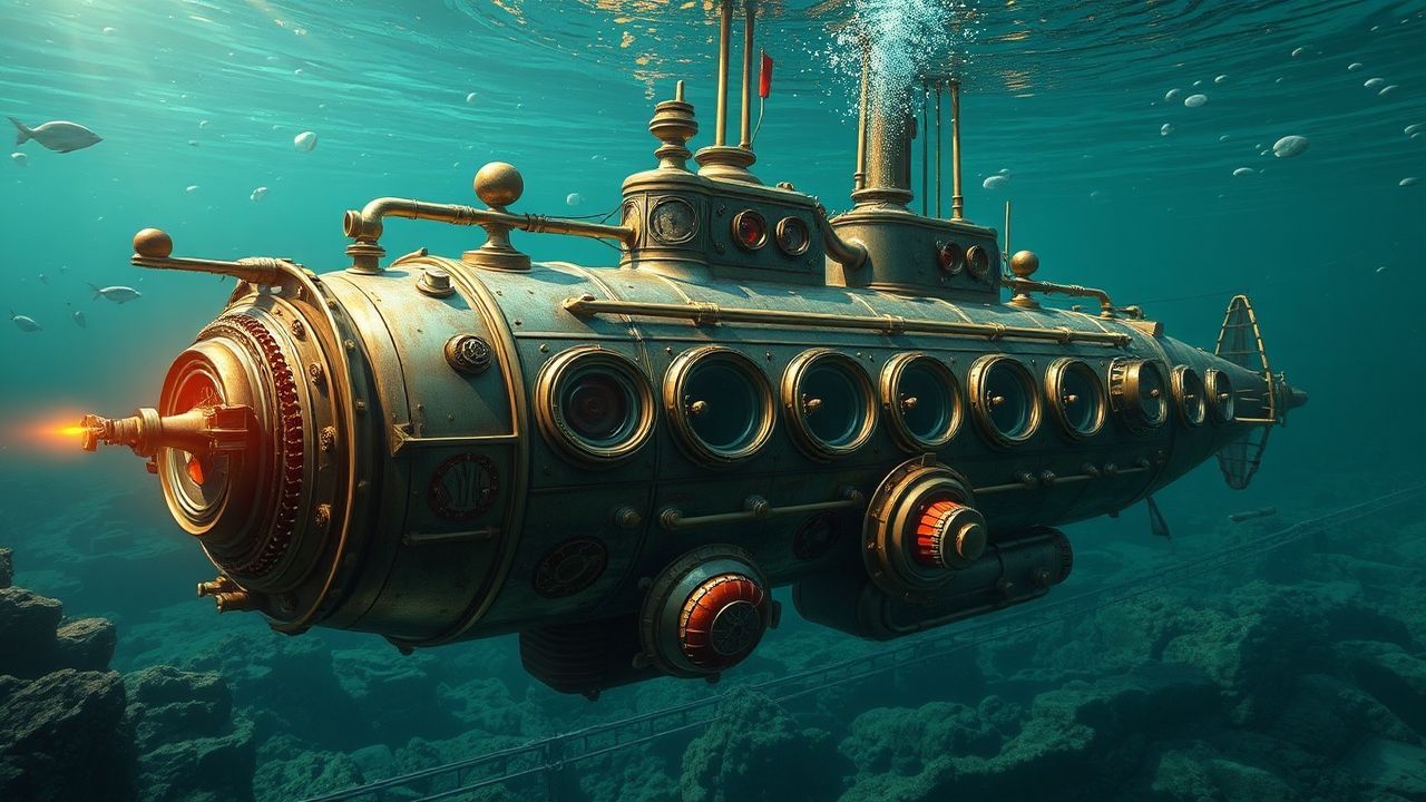Clockwork Nautilus Submarine Brass Depths