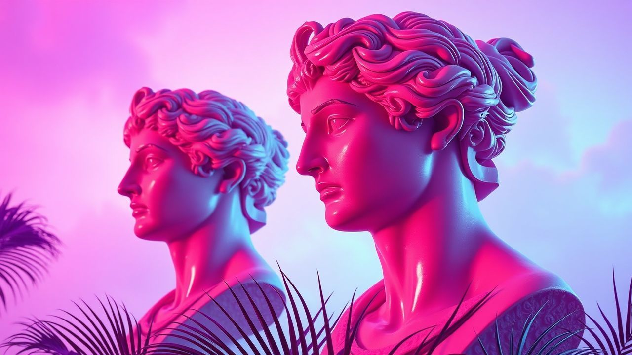 Glowing Vaporwave Roman Busts