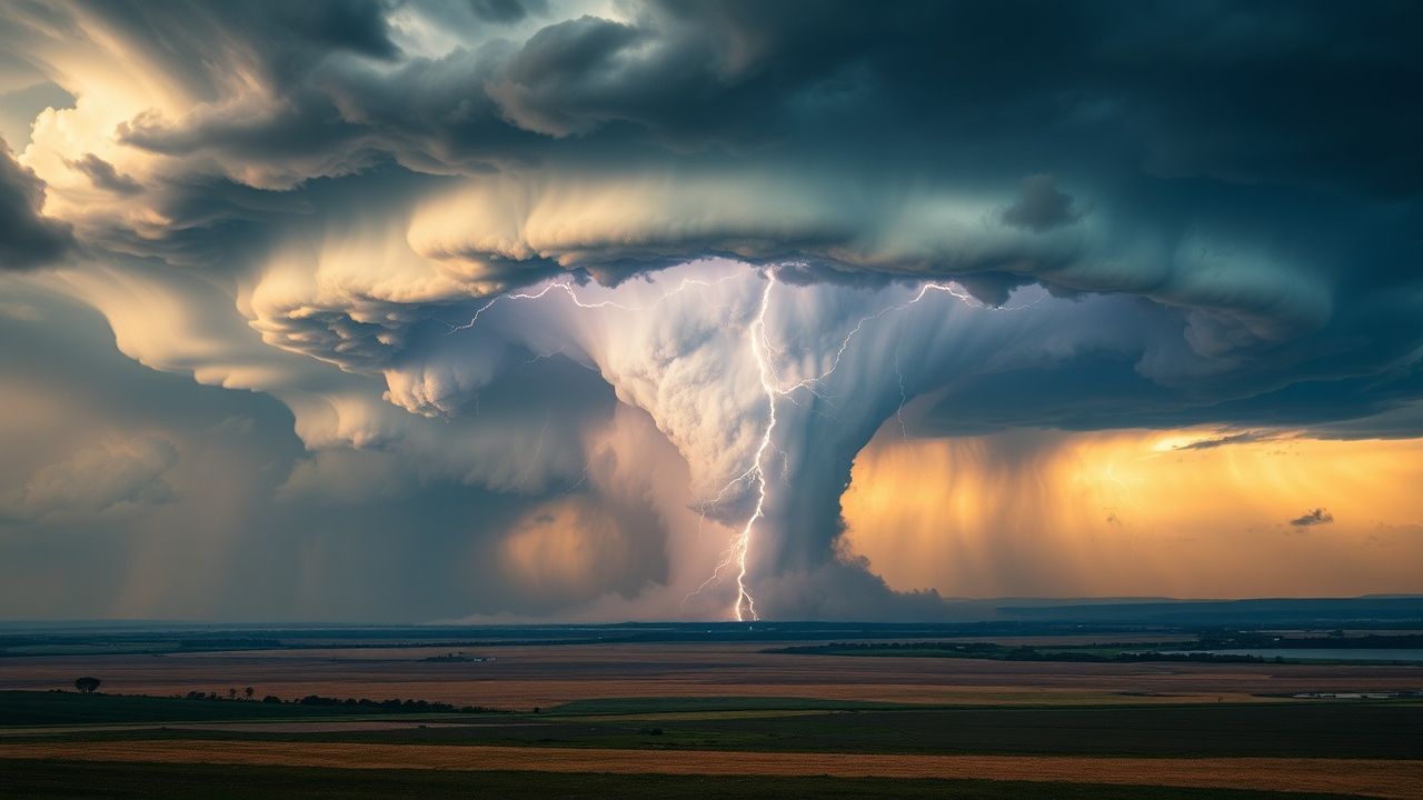 Golden Supercell Thunderstorm Rotating