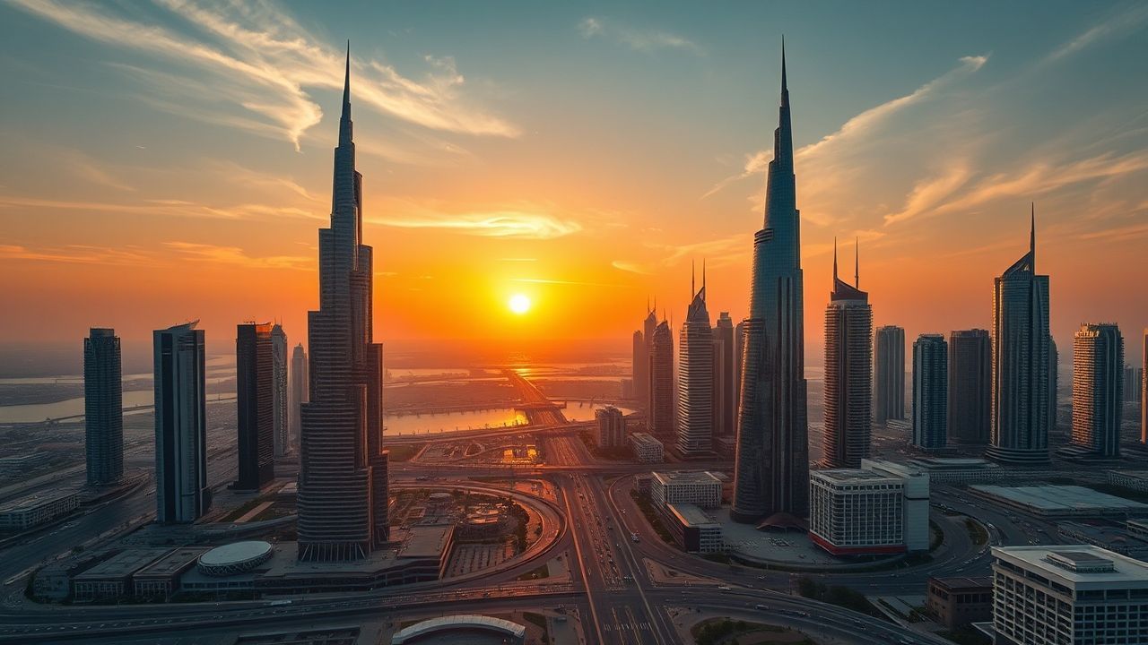 Iconic Dubai Futuristic Towers at Sunset