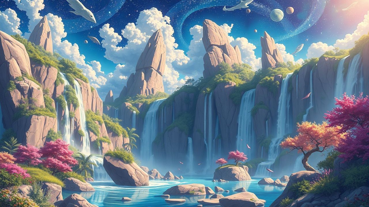 Blissful Fantasy Landscape Floating Magic