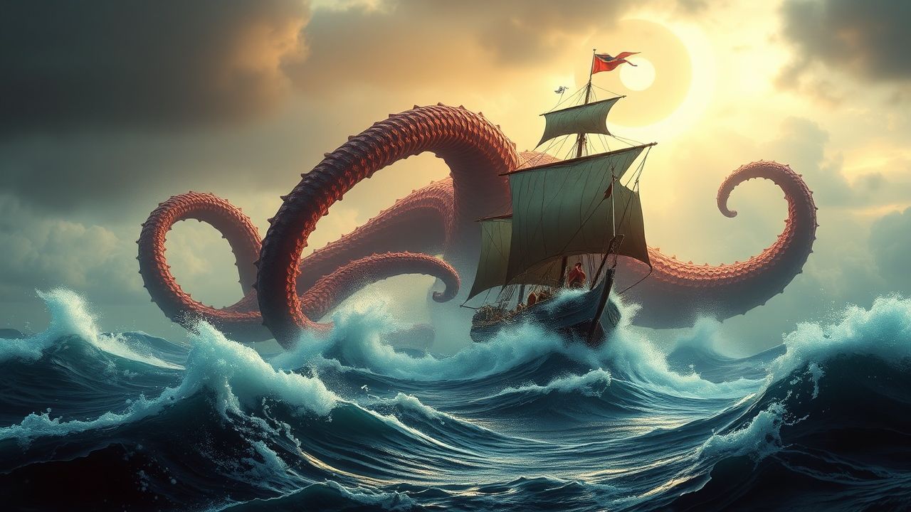 Arcane Kraken Attacking Ship Storm