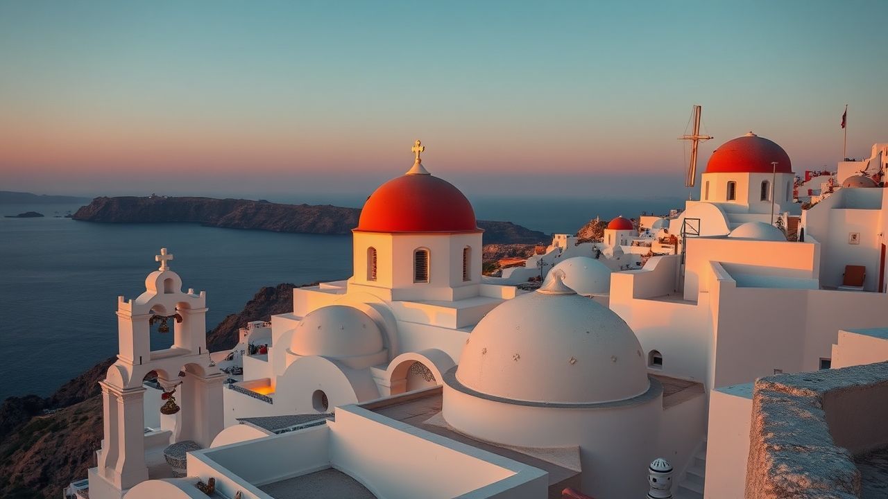Coastal Santorini Domes White at Sunset