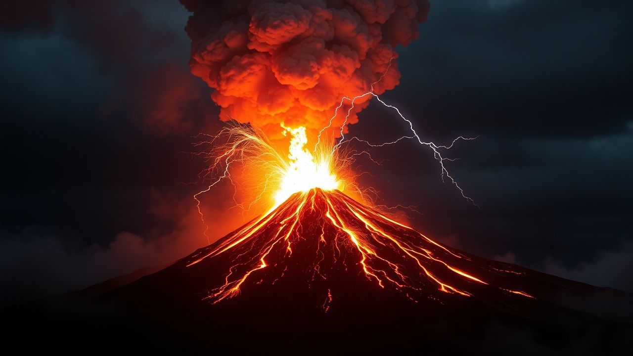 Wild Volcanic Lightning Eruption