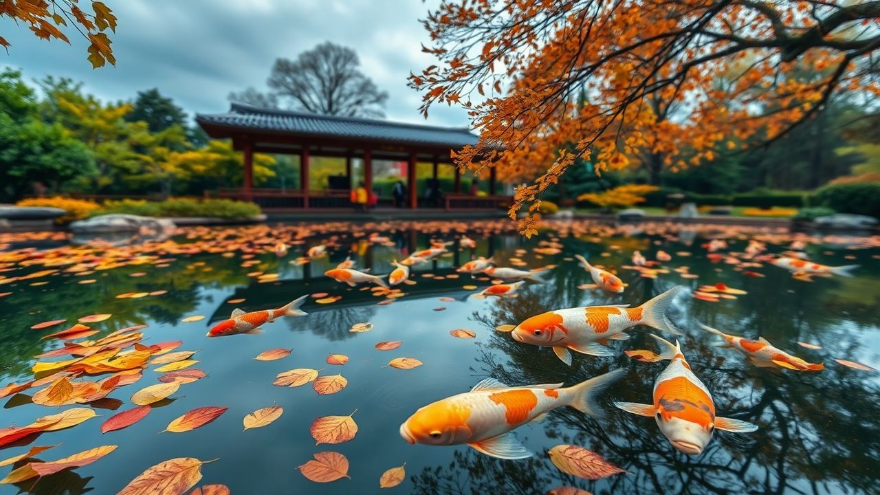Stunning Japanese Koi Pond in Autumn