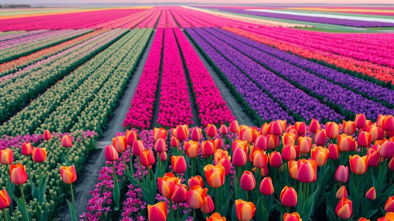 Golden Tulip Fields Netherlands from Above