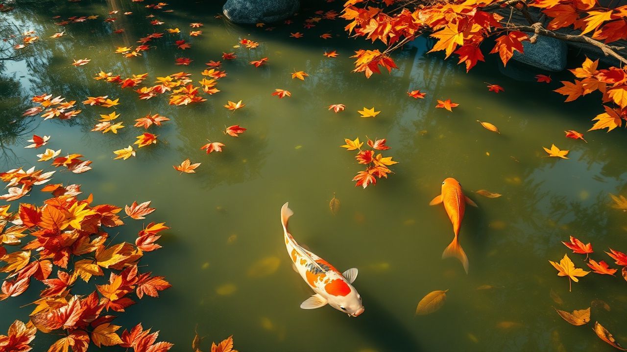 Glorious Japanese Koi Pond in Autumn
