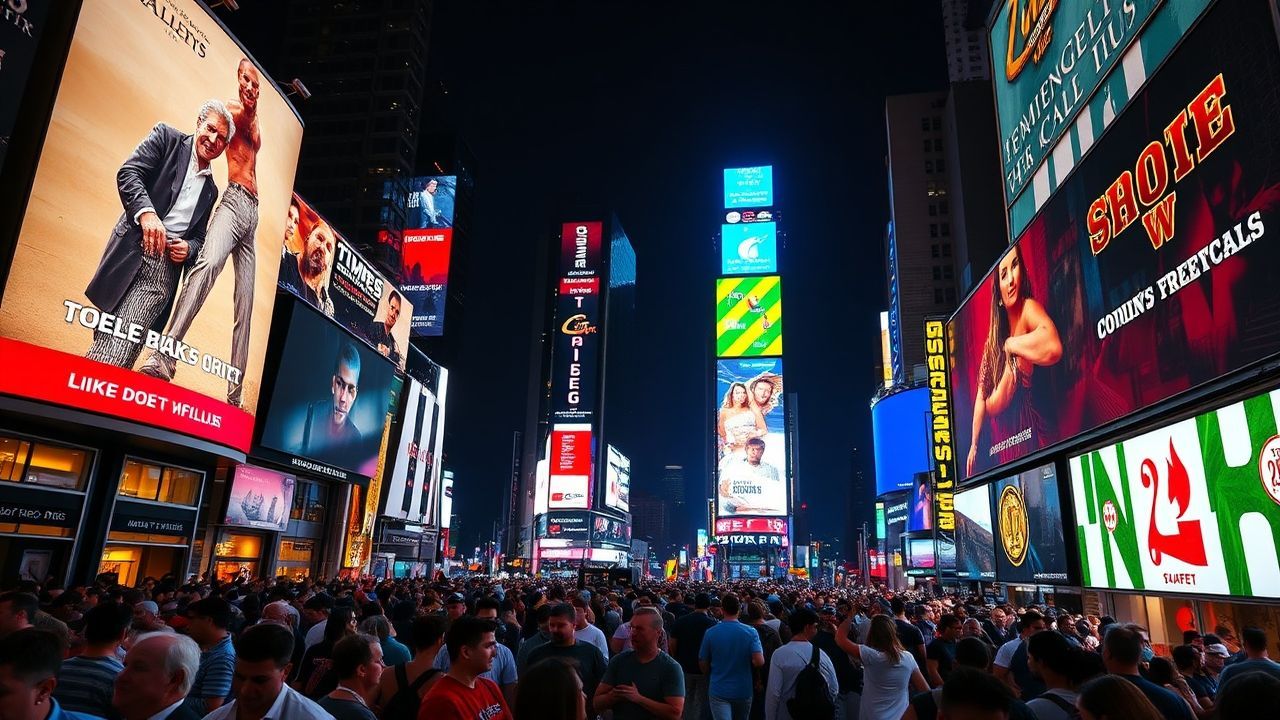Towering Times Square Billboards by Night
