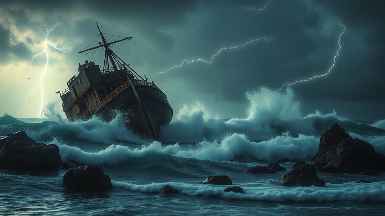 Sinister Shipwreck Stormy Seas Drama