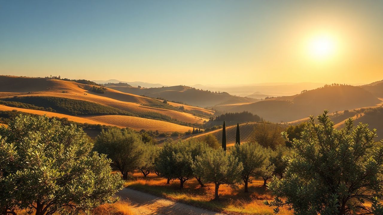 Coastal Tuscany Olive Grove in Golden Light