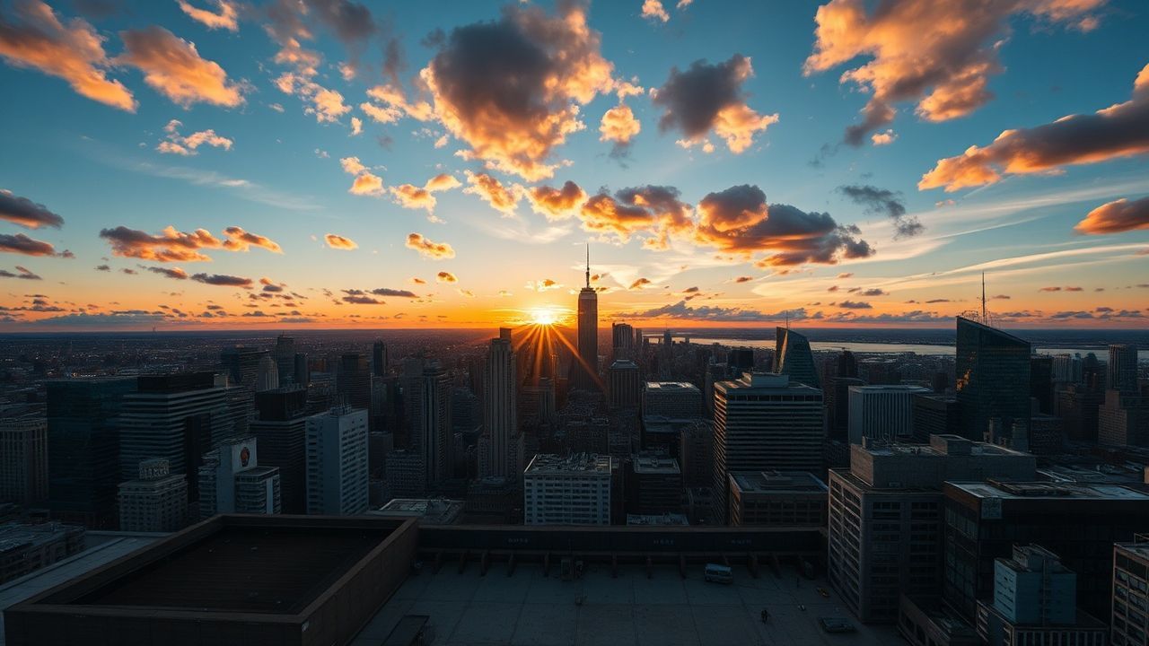 Vibrant Rooftop Skyline Clouds Panorama