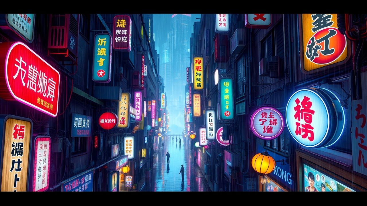 Holographic Hong Kong Alley Neon Dreams