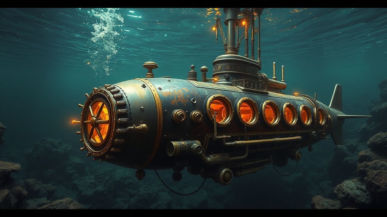 Ornate Nautilus Submarine Brass Depths