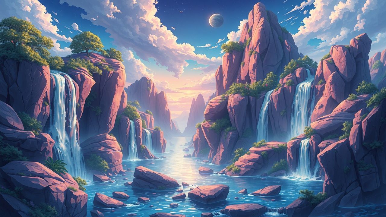 Enchanting Fantasy Landscape Floating Magic
