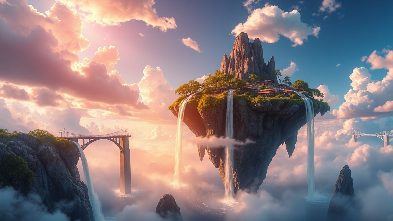 Mystical Floating Islands Waterfalls Magic