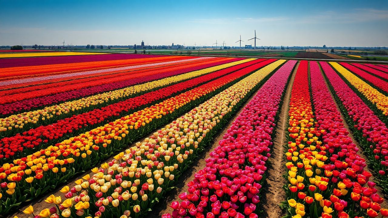 Tranquil Tulip Fields Netherlands from Above