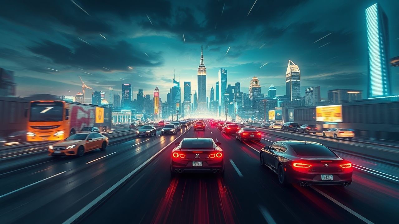 Chromatic Flying Cars Traffic Neon Dreams