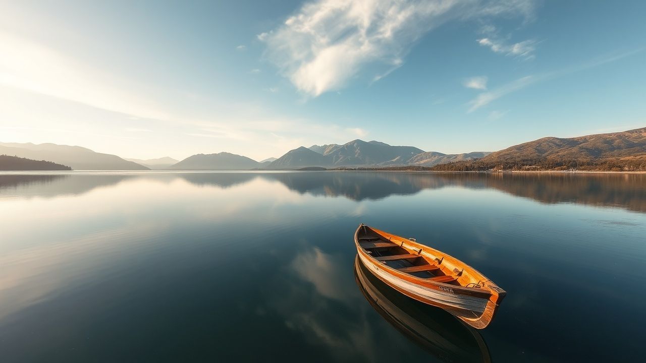Serene Single Boat Calm Reflections