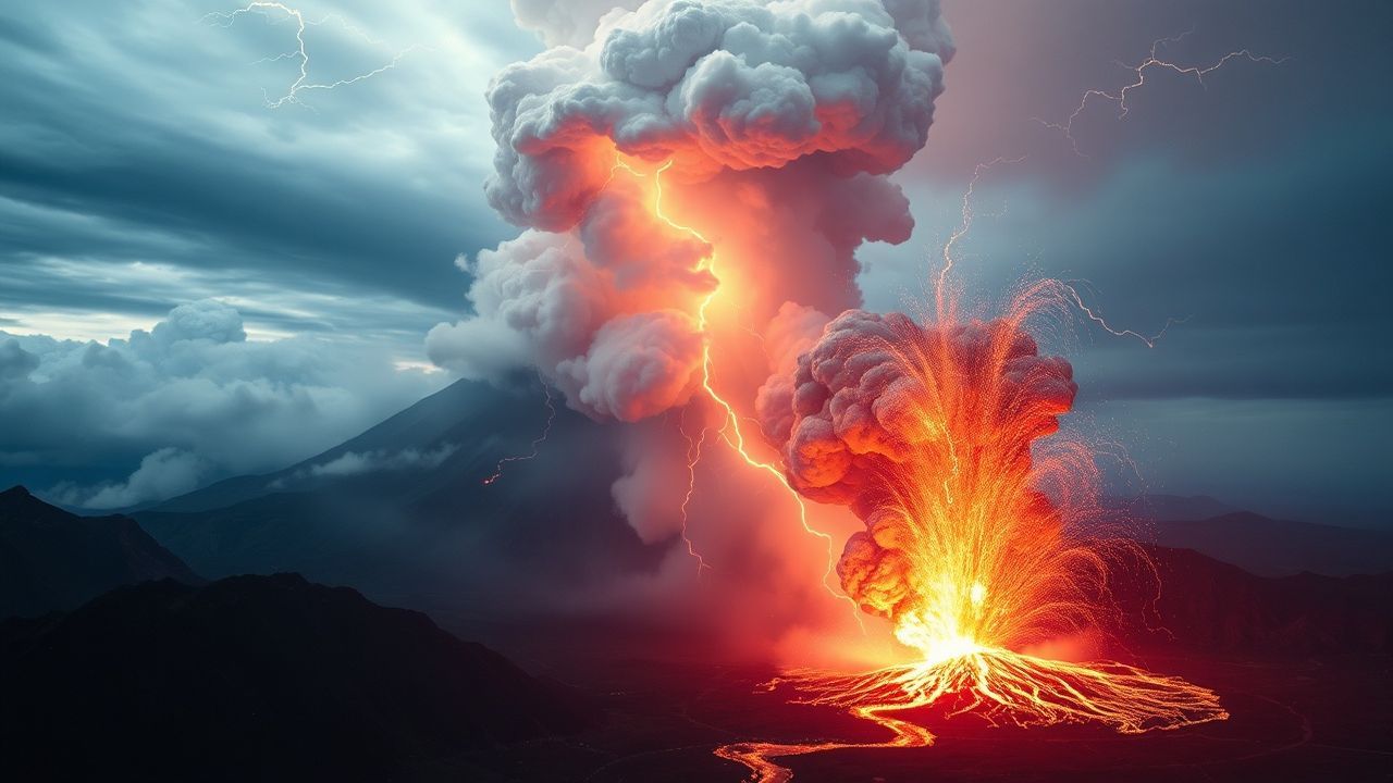 Radiant Volcanic Lightning Eruption