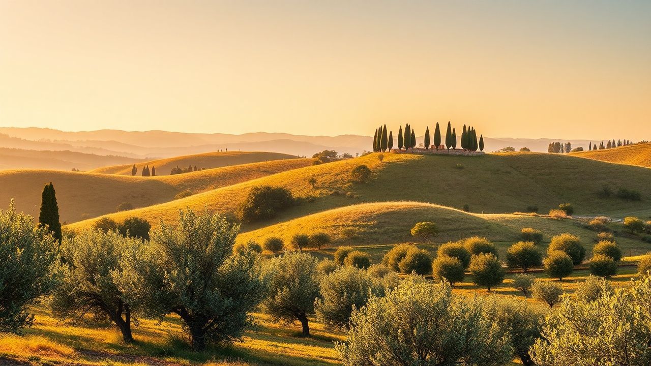 Coastal Tuscany Olive Grove in Golden Light