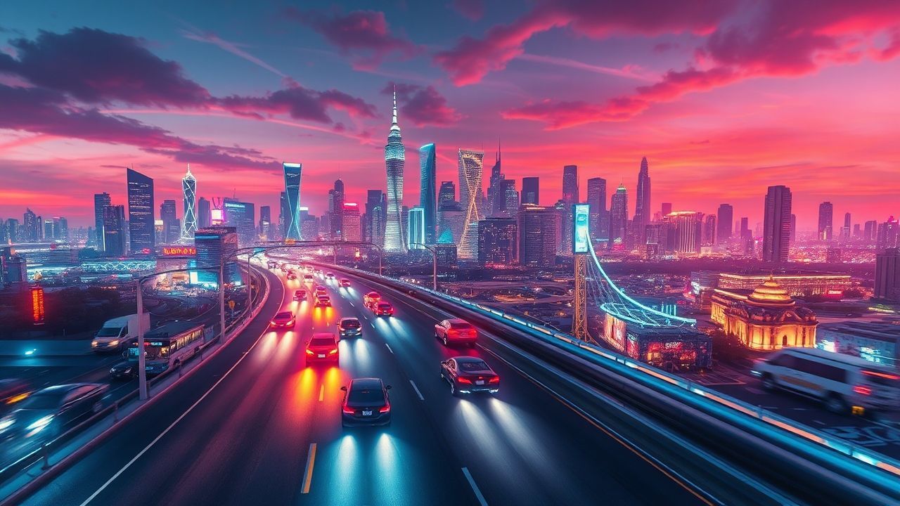 Vivid Flying Cars Traffic Neon Dreams