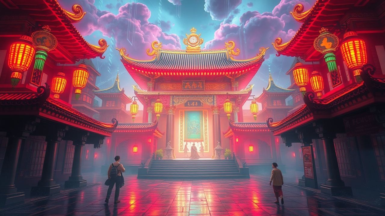 Blazing Temple Shrine Traditional Neon Dreams