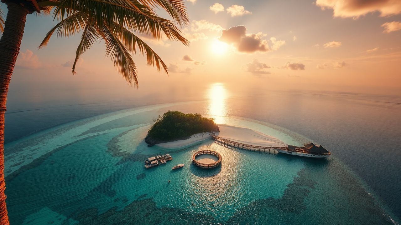 Serene Tropical Island Beach from Above