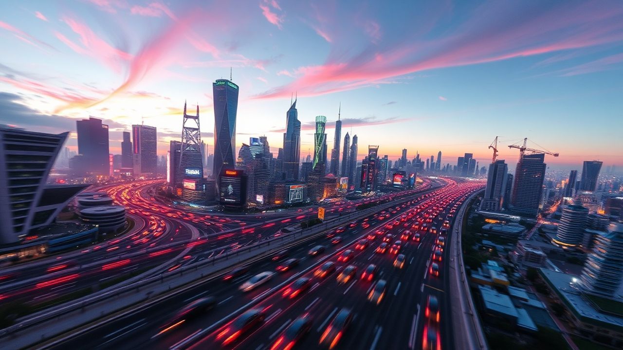 Luminous Flying Cars Traffic Neon Dreams