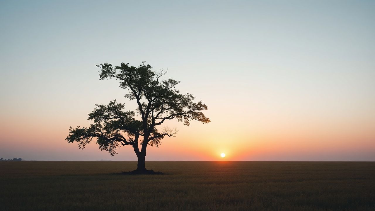 Elegant Single Tree Horizon at Sunset