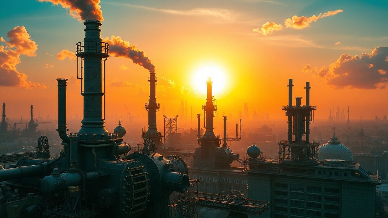 Ornate Steampunk City Brass at Sunset