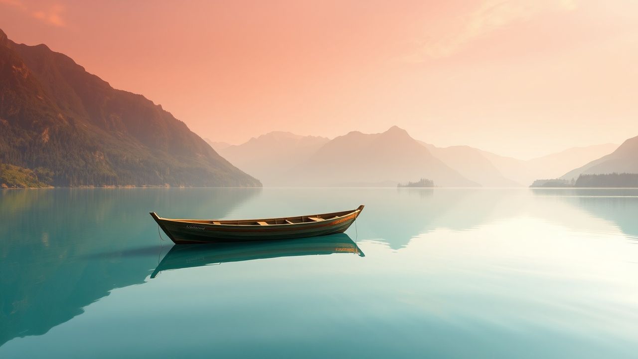 Tranquil Single Boat Calm Reflections