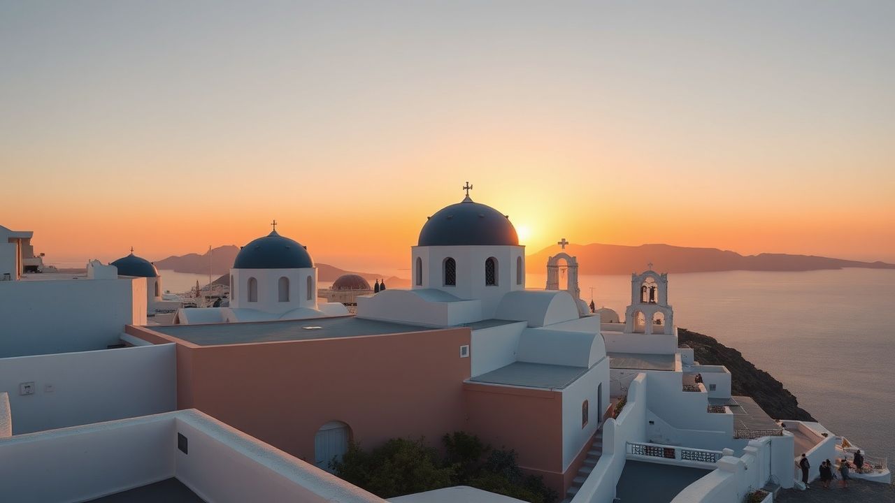 Azure Santorini Domes White at Sunset