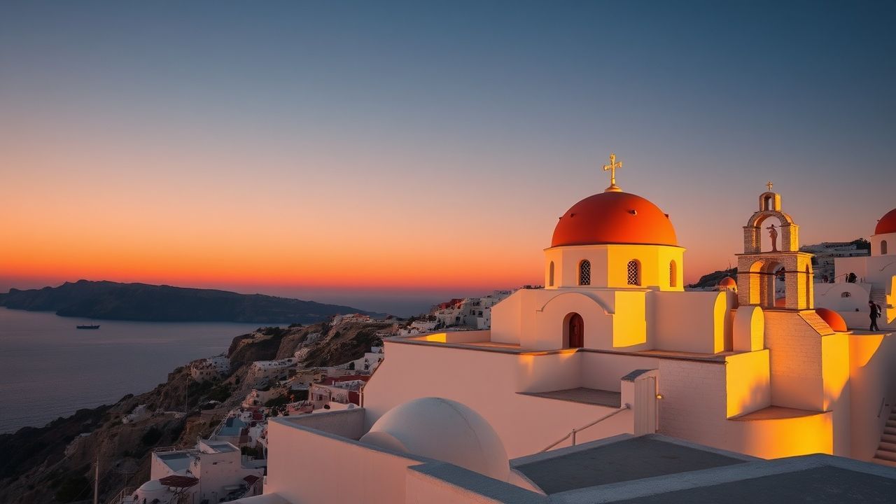 Golden Santorini Domes White at Sunset
