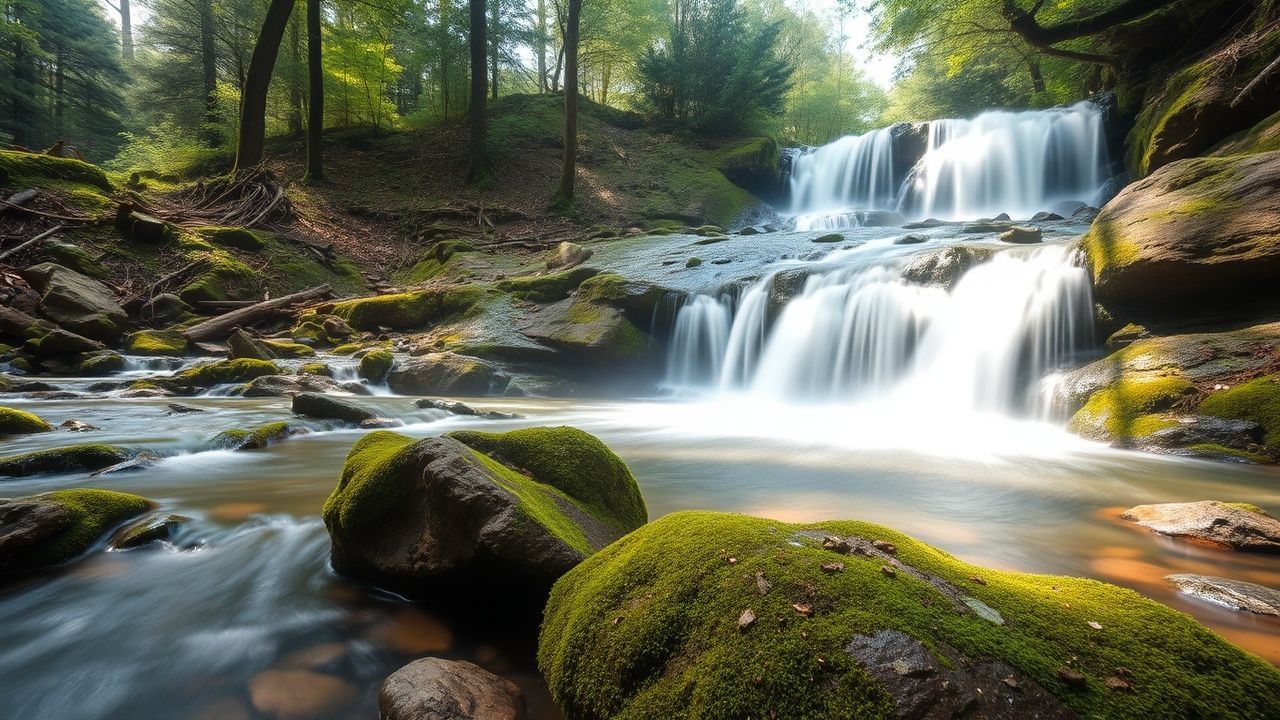 Serene Forest Stream Mossy Serenity